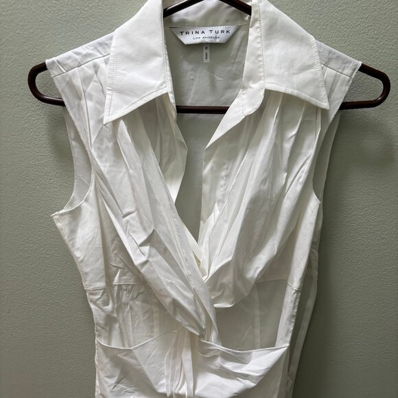 New - Trina Turk White Crossover Layered Tank - Size Petite/Small - Picture 1 of 5